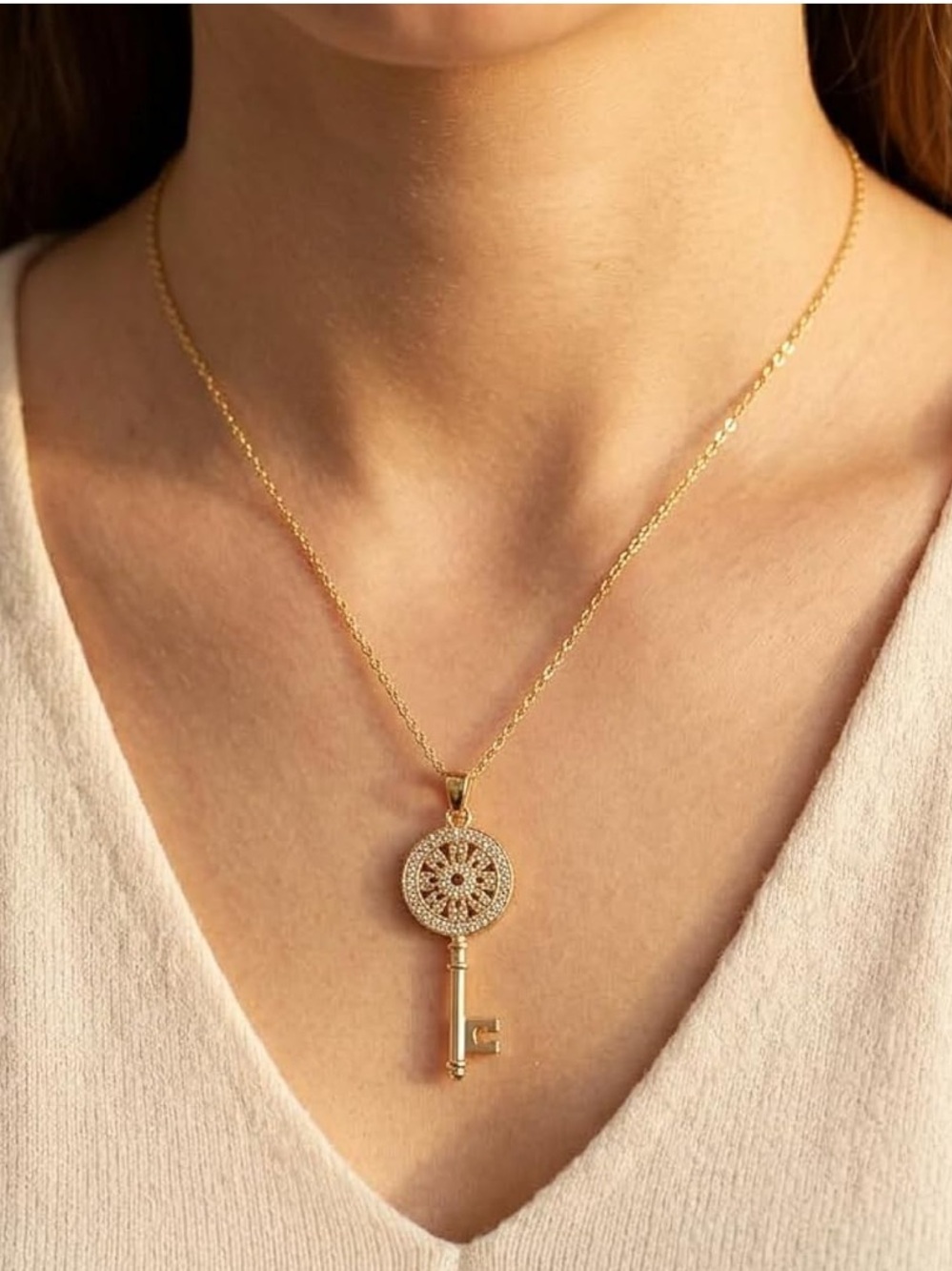 Gold  color Key Pendant Necklace for Women - Elegant Gold Finish